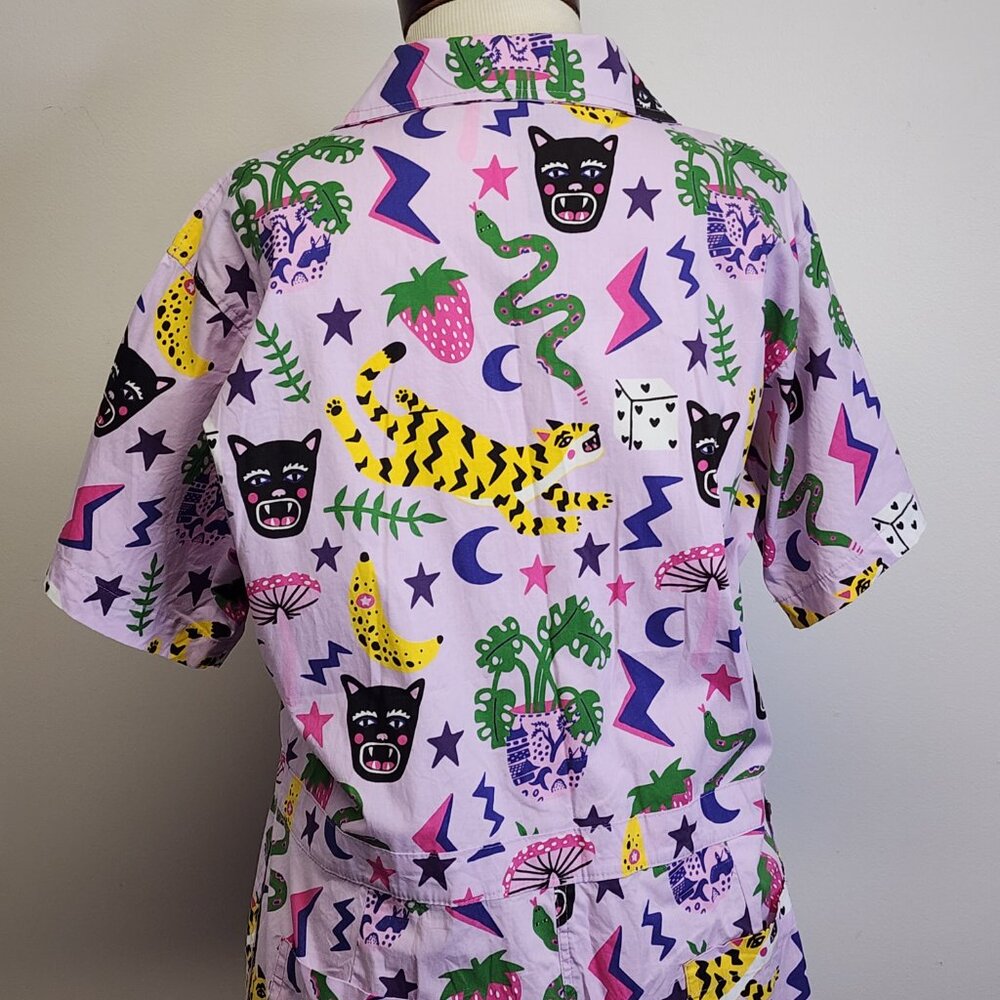 Nooworks Coveralls Short Sleeve Jumpsuit in Hastings Print Womens XXL Lavender - Picture 9 of 13